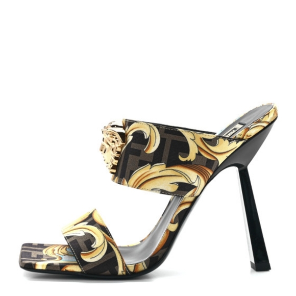 NEW FENDACE FENDI X VERSACE BAROQUE MEDUSA SILK MULE SANDAL - Picture 3 of 13